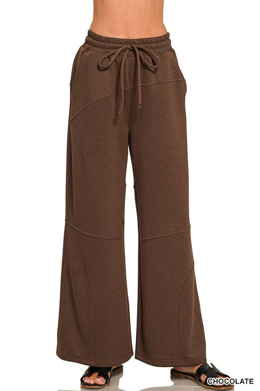 Chocolate Scuba Wide Leg Pants With Pockets