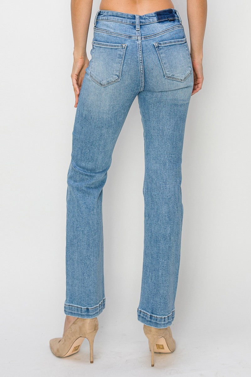 Risen High Rise Patch Pocket Bootcut Ankle Jeans