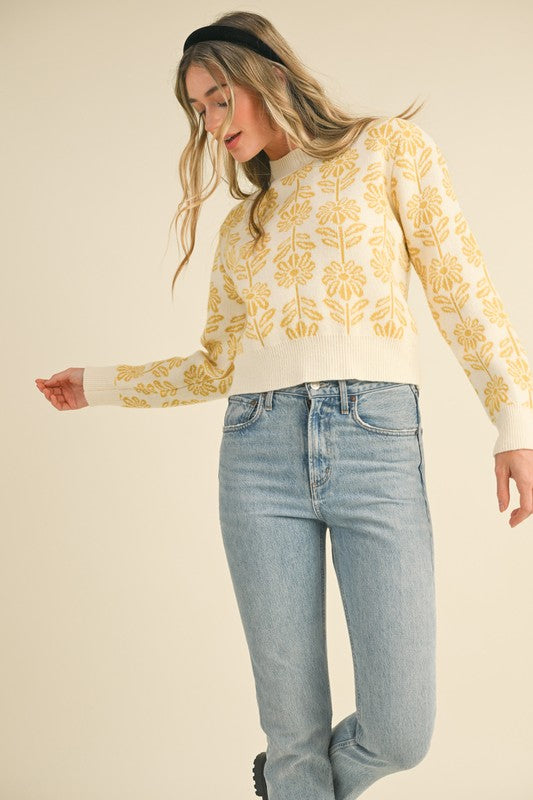 Floral Pattern Knit Sweater