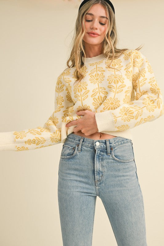 Floral Pattern Knit Sweater