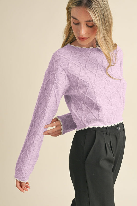 Lilac Cable Knit Cropped Sweater