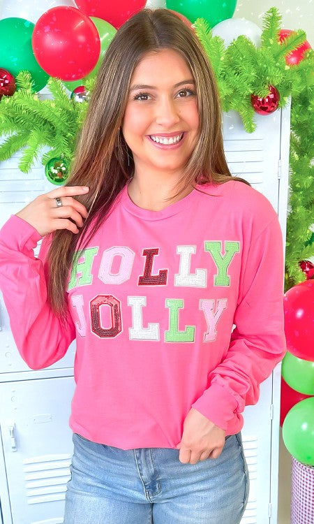 PREORDER - Holly Jolly Sequin Patch Longsleeve Tee