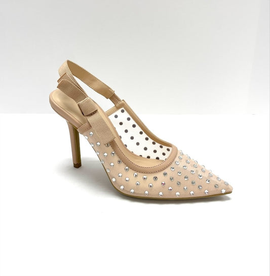 Mesh Pump Heels with Embellished Rhinestones