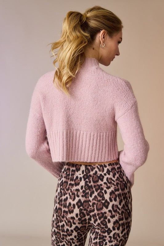 Lilac Mock Neck Cropped Sweater