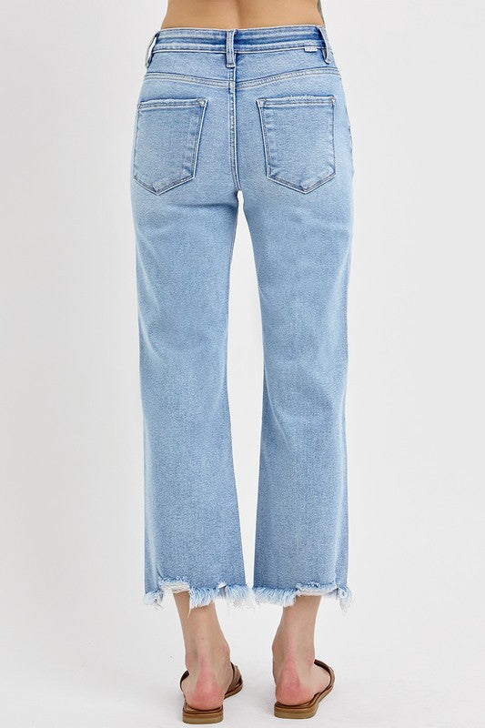 Risen- Mid Rise-Crop Straight Jeans