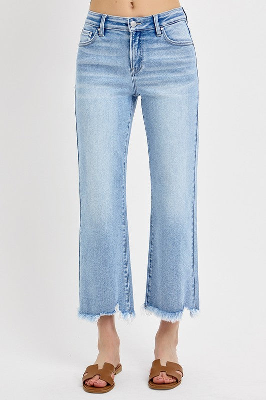 Risen- Mid Rise-Crop Straight Jeans