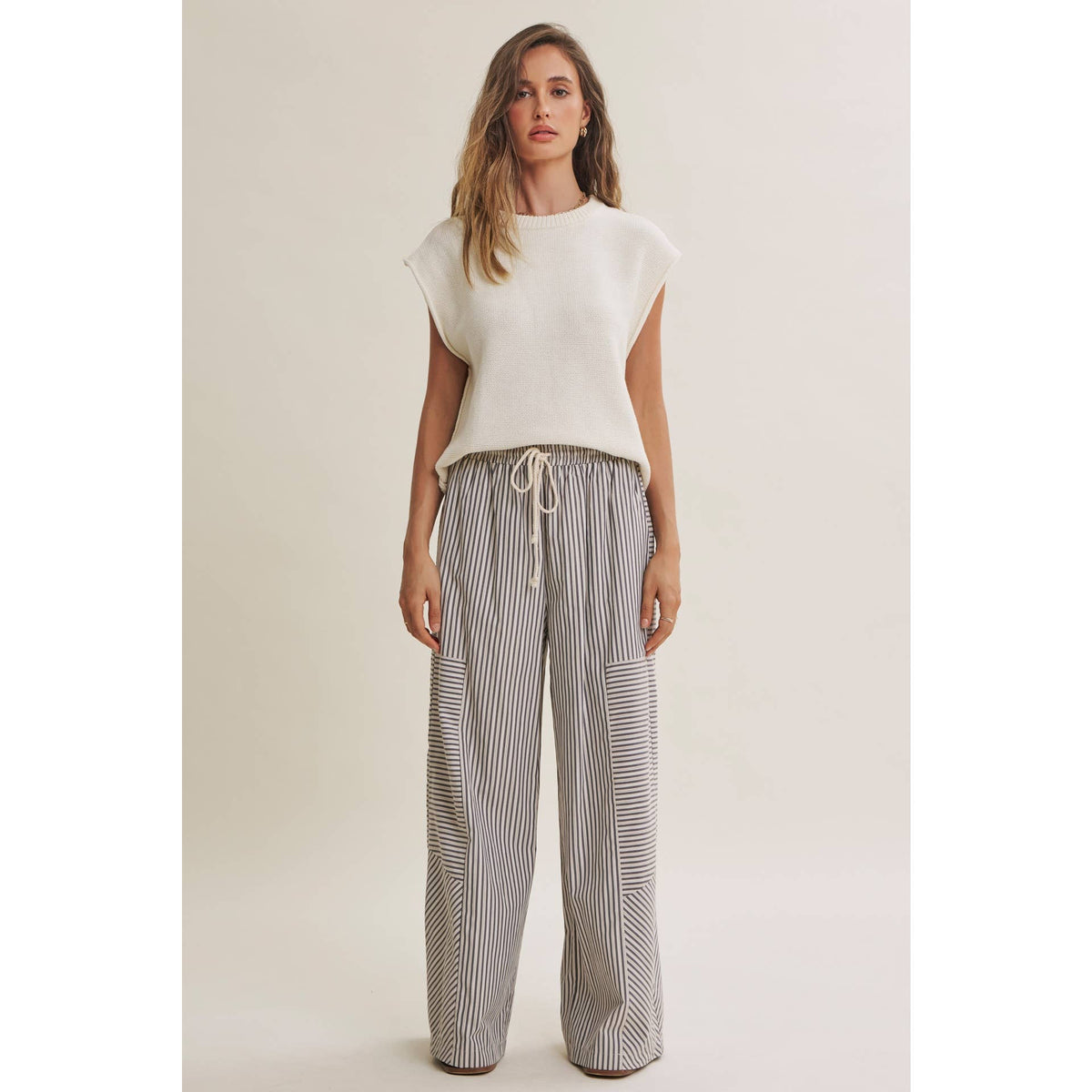 Coffee Before Noon Mixed Stripe Everyday Wide Leg Linen Pants