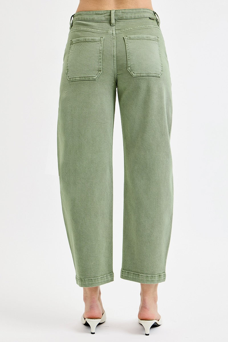 Tummy Control High Rise Risen Crop Barrel Pants Olive