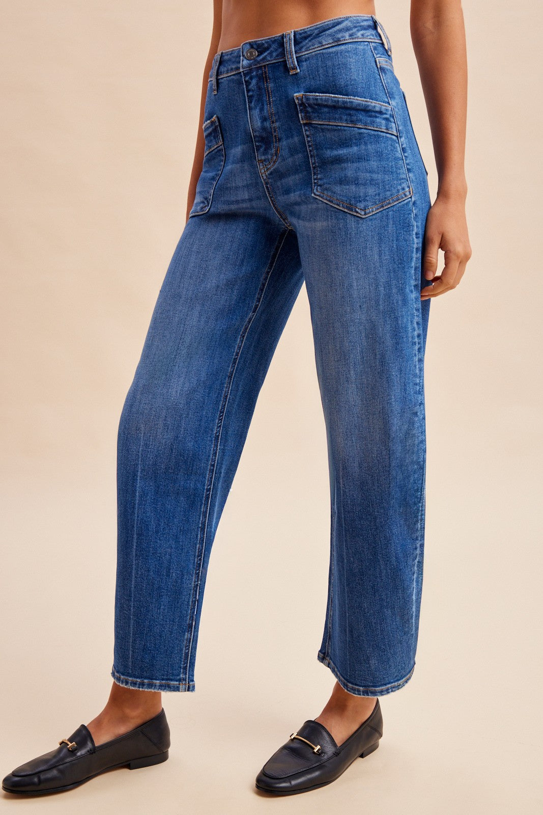 Denim Slim Barrel Jeans With Angled Pocket