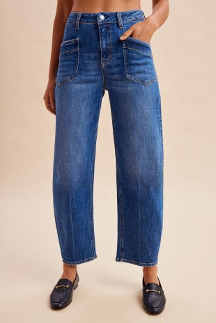 Denim Slim Barrel Jeans With Angled Pocket