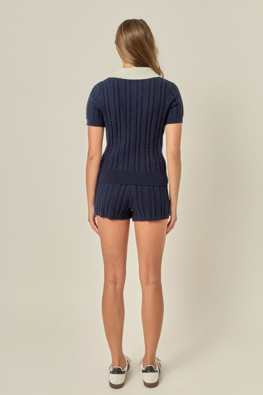 Navy Polo Knit Top