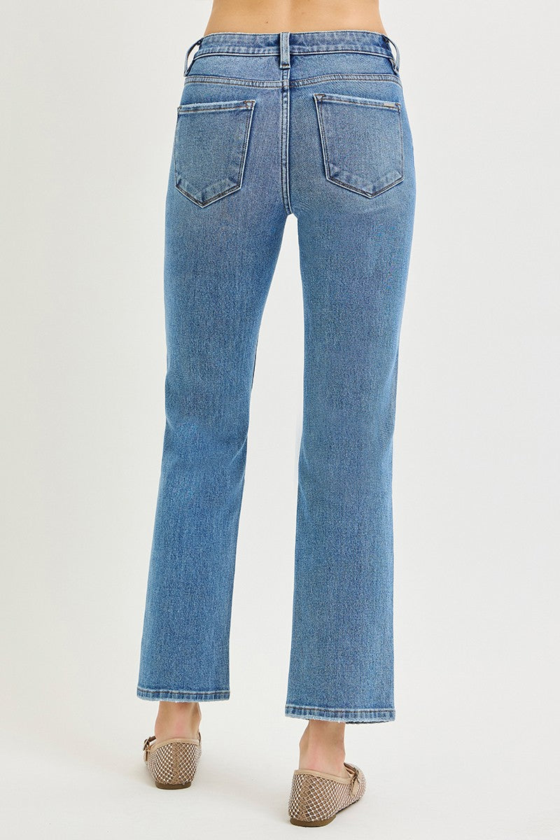 Tummy Control 4 Way Stretch Risen Mid Rise Ankle Straight Jeans