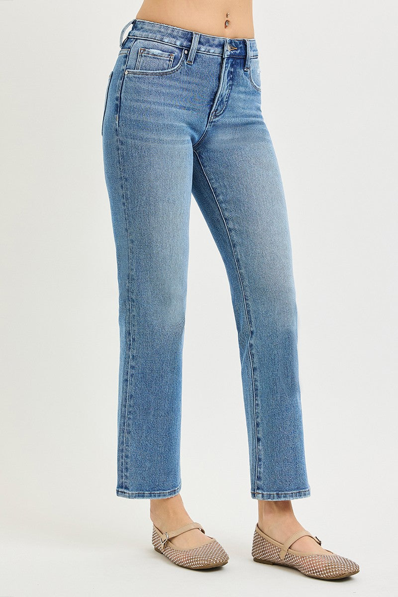Tummy Control 4 Way Stretch Risen Mid Rise Ankle Straight Jeans