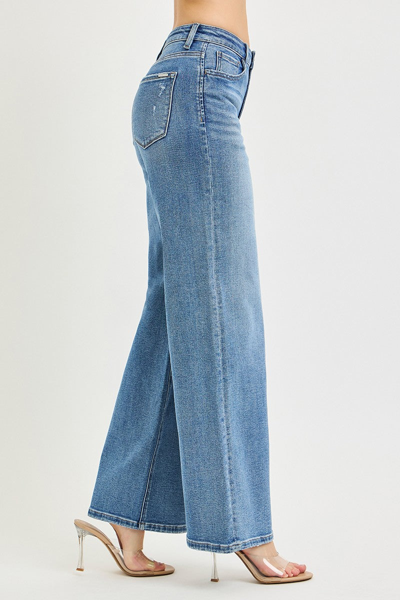 Risen High Rise Wide Leg Jeans