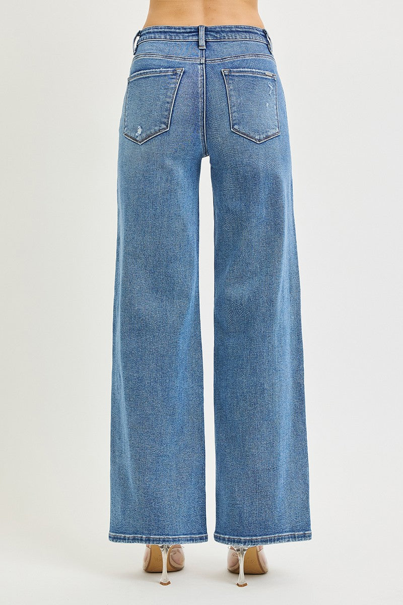 Risen High Rise Wide Leg Jeans