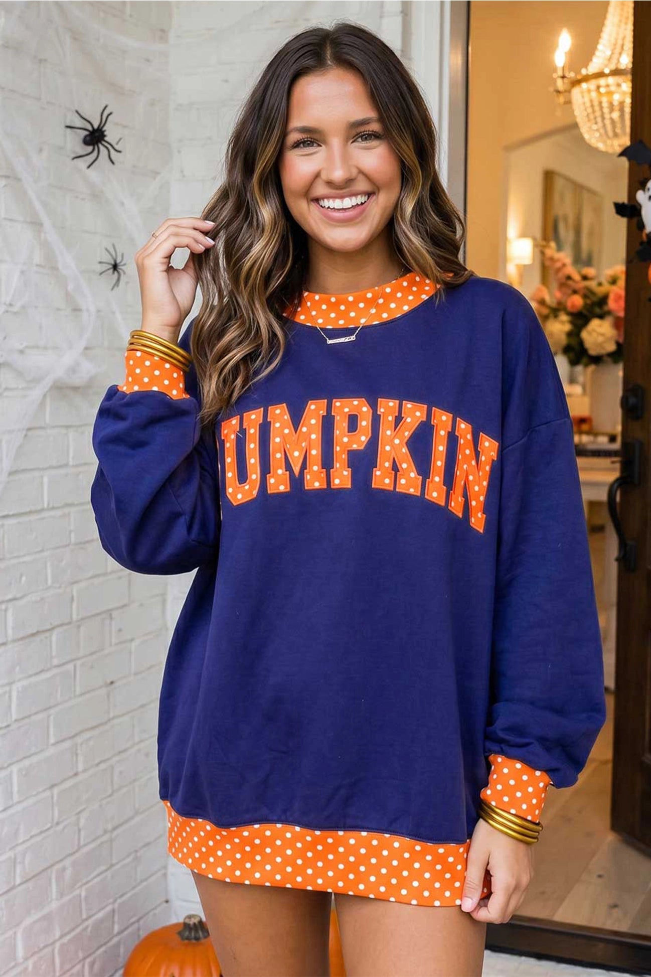 Polka Dot Pumpkin  Mock Neck