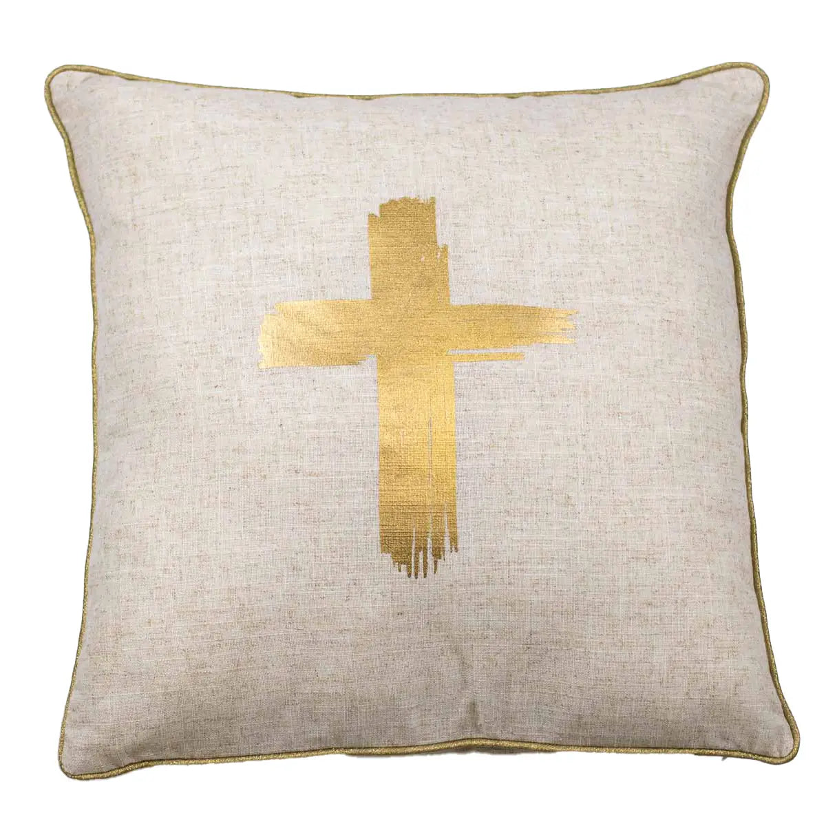 Metallic Cross Pillow Oat/Gold 18x18