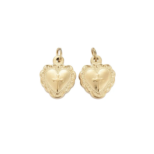 Gold Vintage Cross My Heart Charm