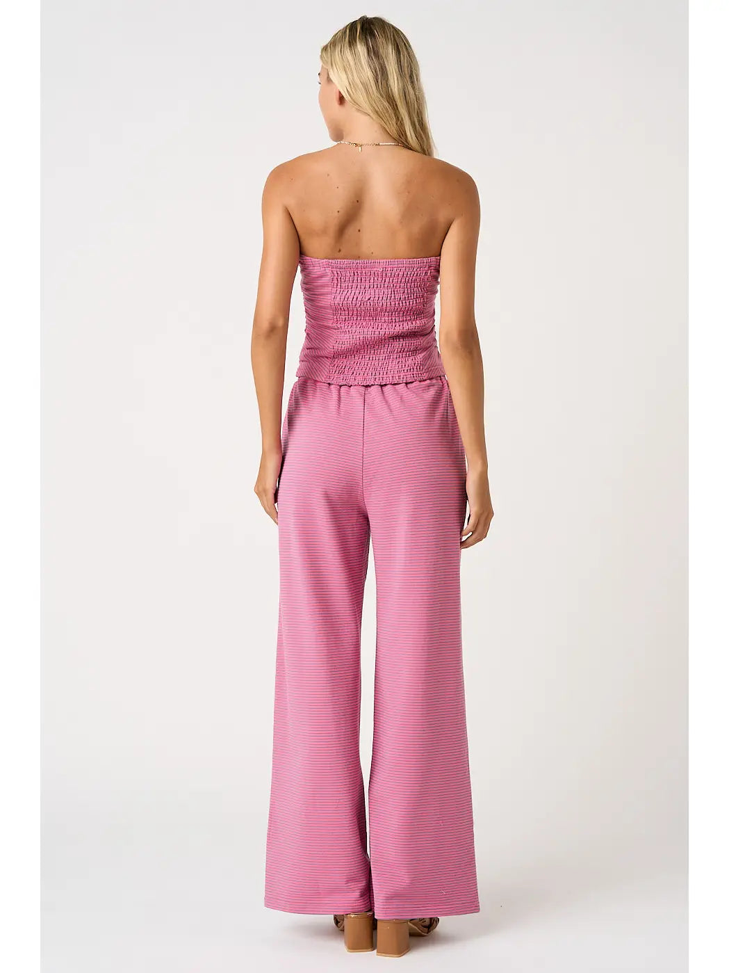 Striped Print Smocked Back Tube Top and Pants Set