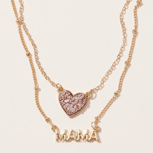 Mama Penny & Druzy Stone Heart Necklace