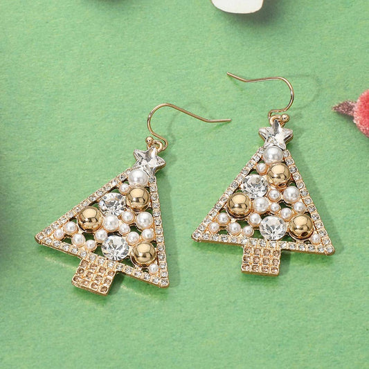 Pearl Christmas Tree Dangle Earrings