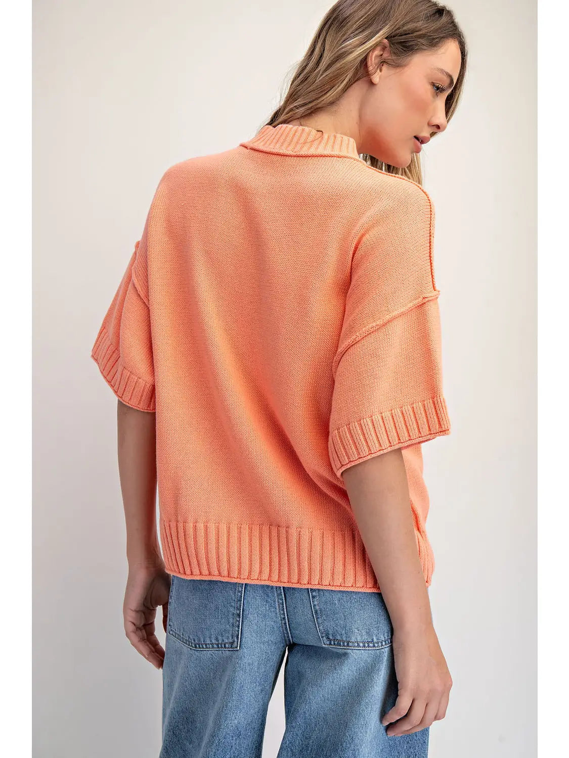 Peachy Cream Oversized Crewneck Short Sleeve Sweater