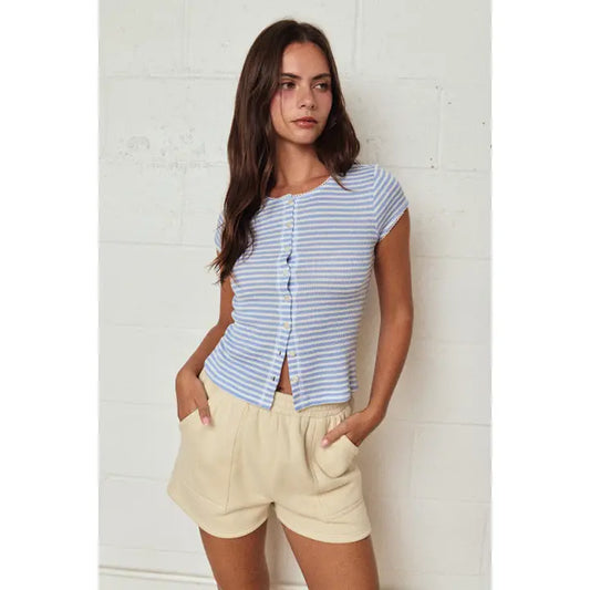 Blue/White Ribbed Stripe Top