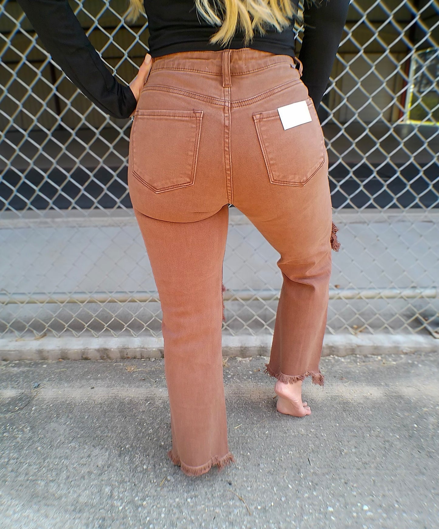 Risen High Rise Crop Straight Jeans in Espresso