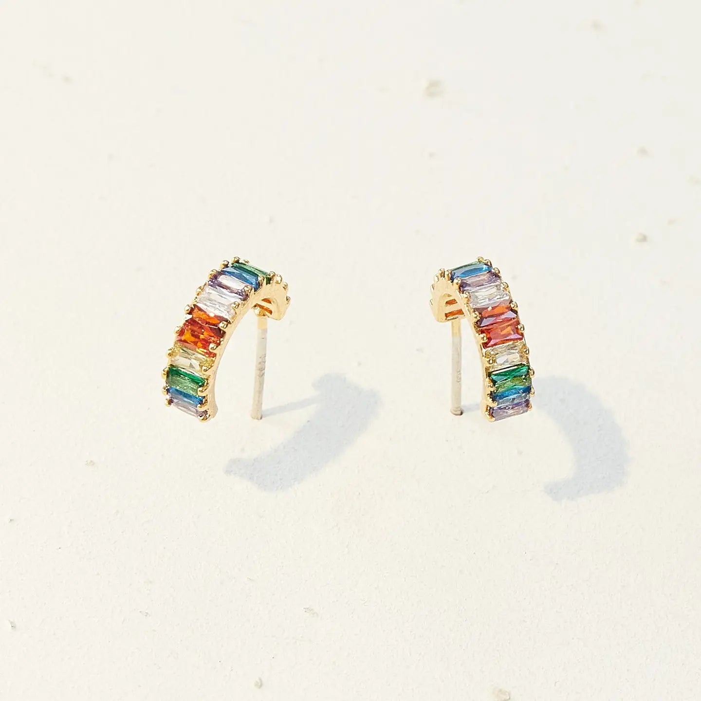 Multi Colored Rhinestone Gold Dipped Hoop Earrings