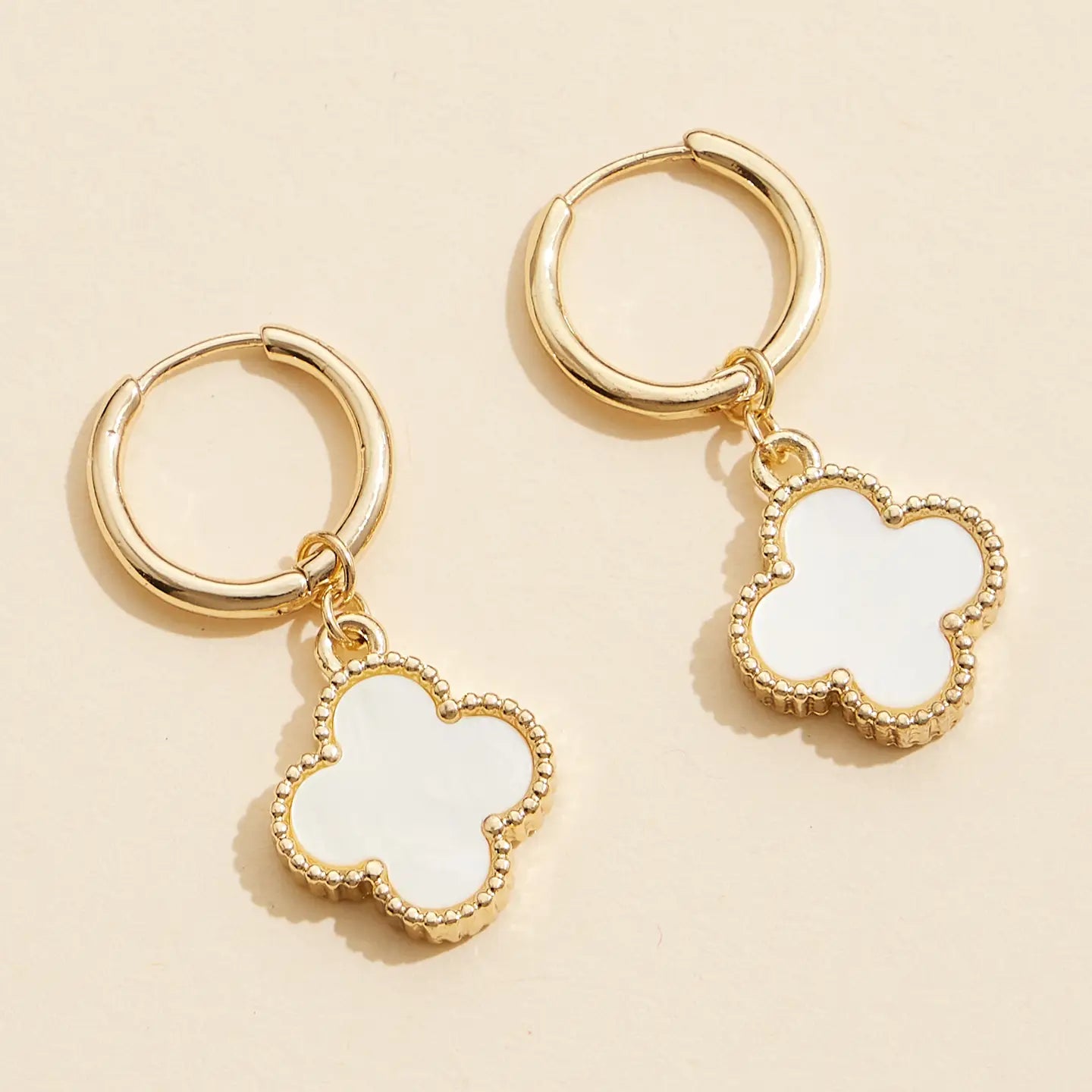 Quatrefoil Shell Charm Hoop Earrings