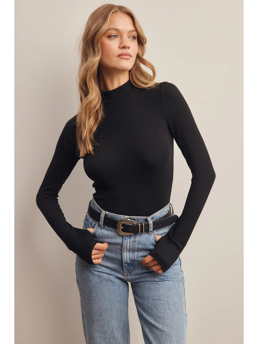 Stretch Ribbed Mock Neck Top (MORE COLORS)