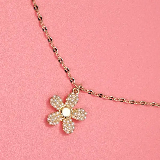 Pearl Flower Charm Necklace