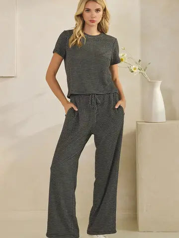 Stripe Wide Legged Stripe Crinkle Bottoms