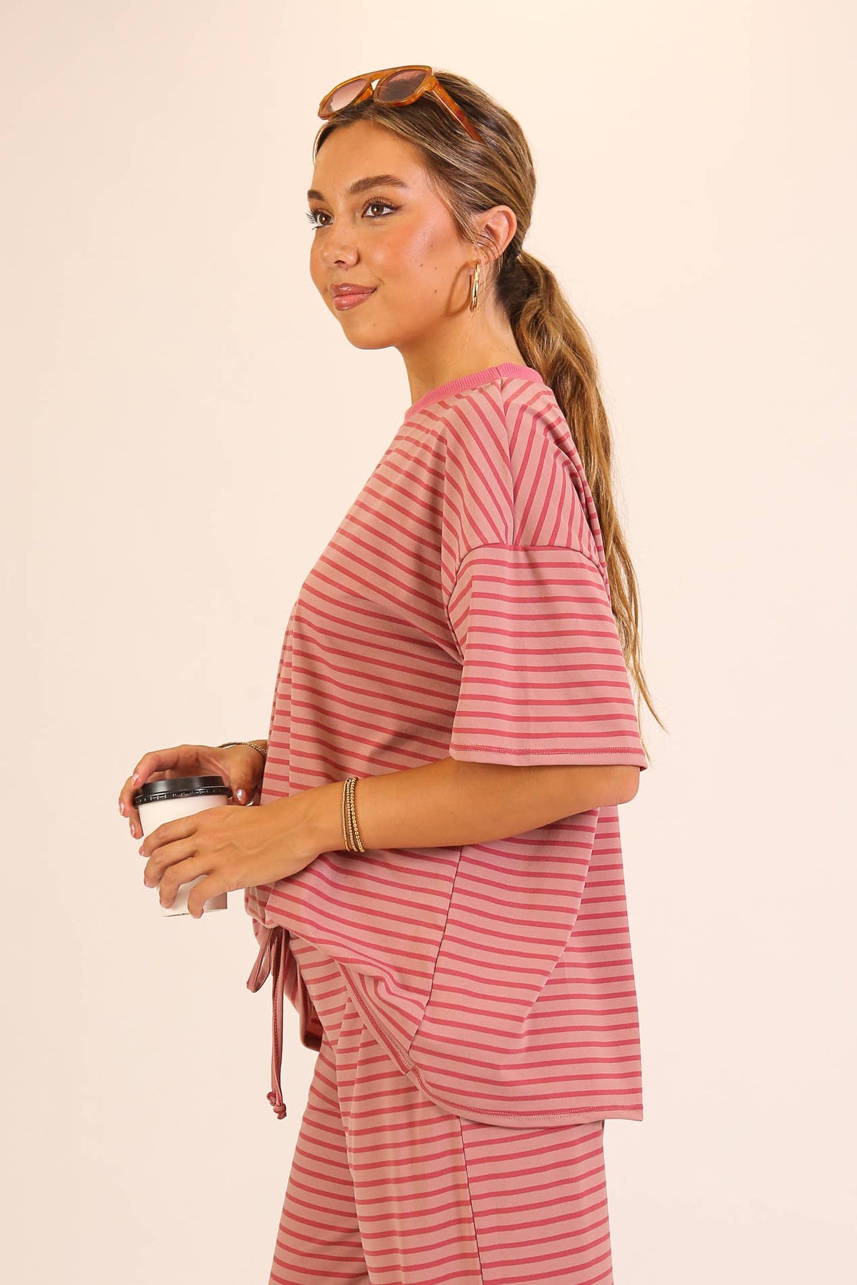 Mauve Striped Lounge Top & Pants Set