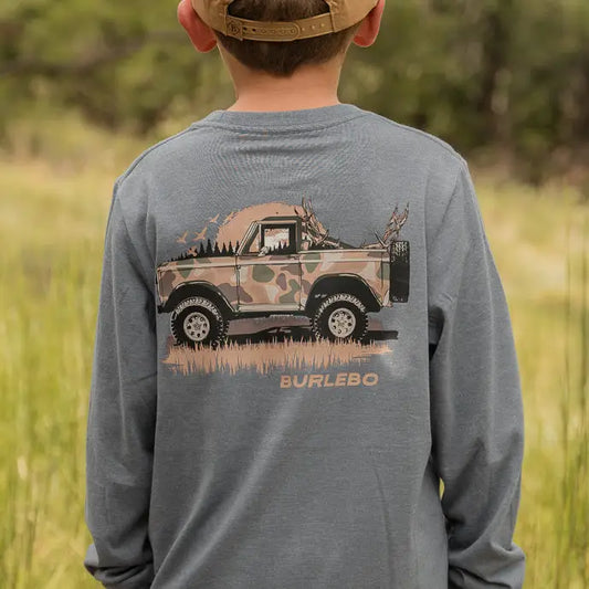 Burlebo Youth Loaded Down Bronco Long Sleeve - Heather Blue Jean