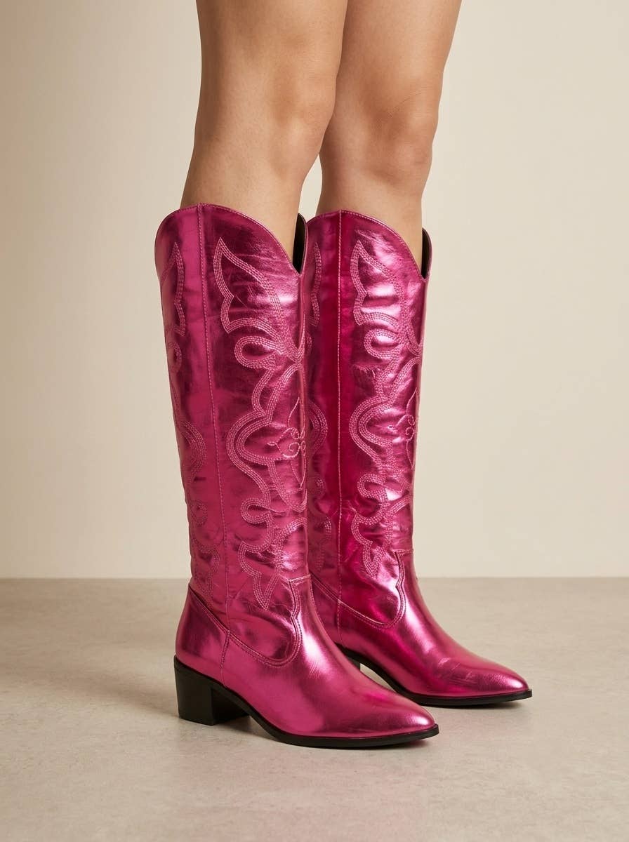 Malana Metallic Fuchsia Embroidery Tall Boot