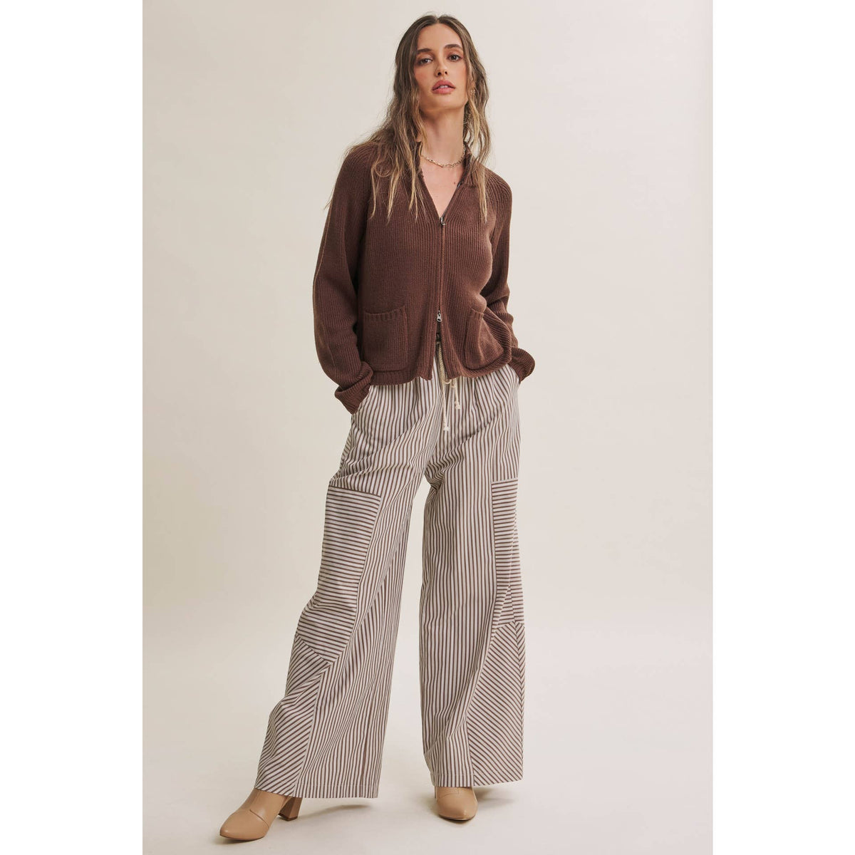 Coffee Before Noon Mixed Stripe Everyday Wide Leg Linen Pants