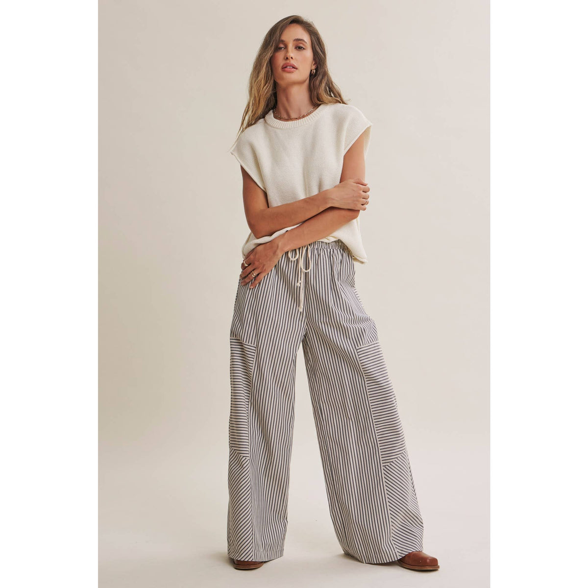 Coffee Before Noon Mixed Stripe Everyday Wide Leg Linen Pants
