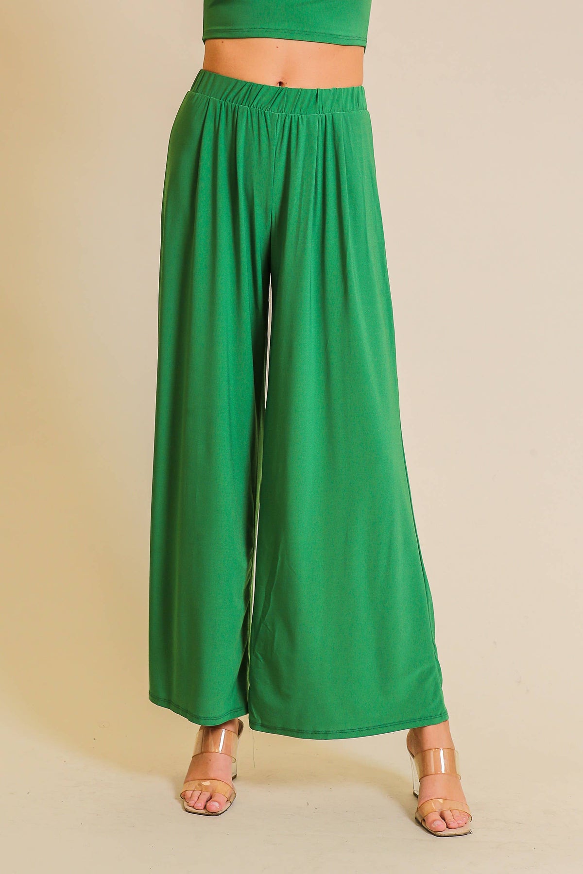 Elastic High Waisted Knit Wide Leg Pants | 2 Color Options