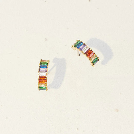 Multi Colored Rhinestone Gold Dipped Hoop Earrings