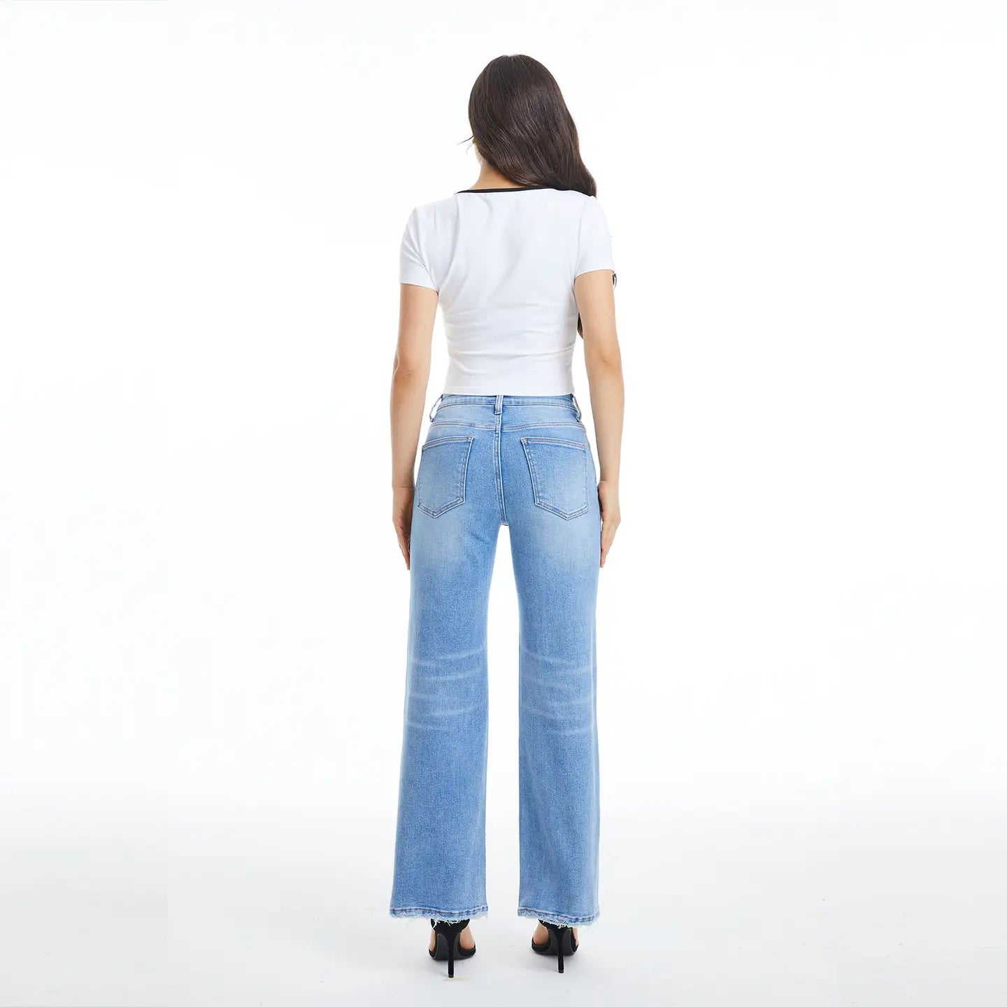 Bayeas Mid Rise Wide Leg Jeans with Finished Hem