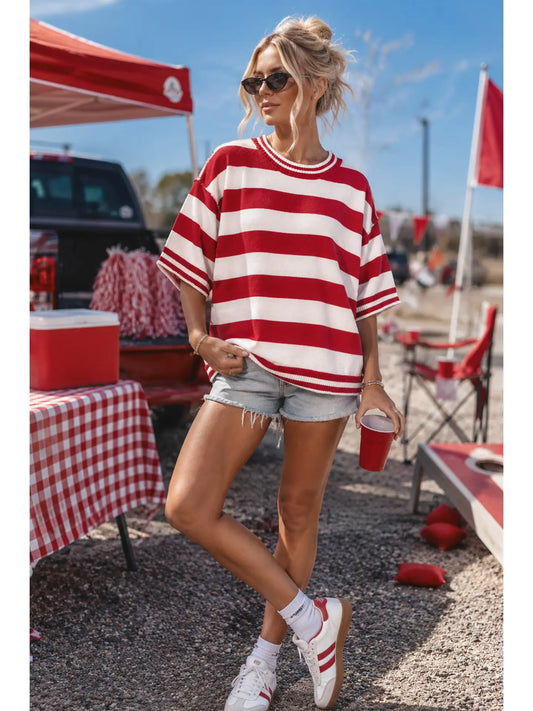Gameday Stripe Knit Oversized Top - 2 Color Options