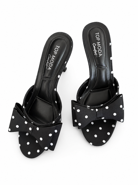 Black and White Polka Dot Open Toe Heels