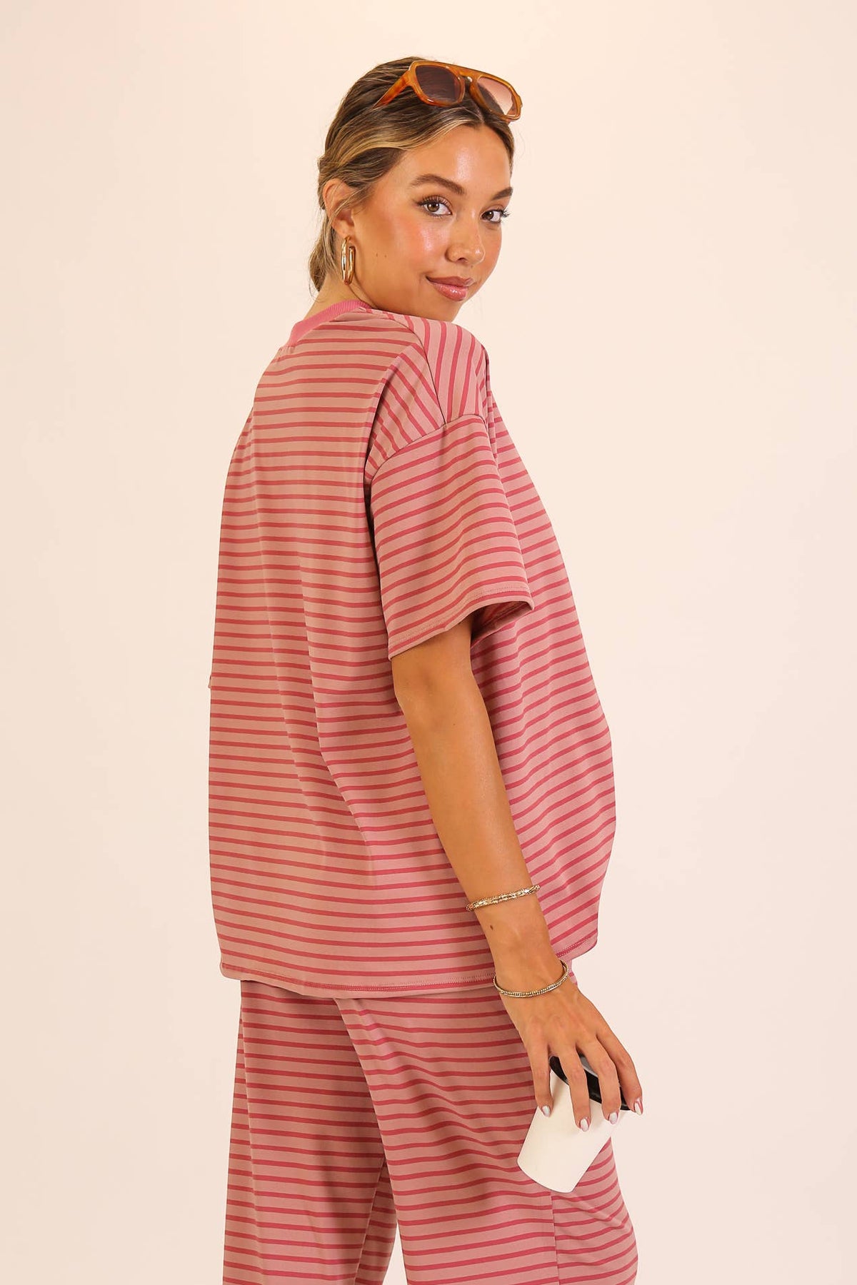 Mauve Striped Lounge Top & Pants Set