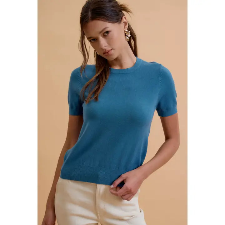 Basic Short Sleeve Sweater Top (MORE COLORS)