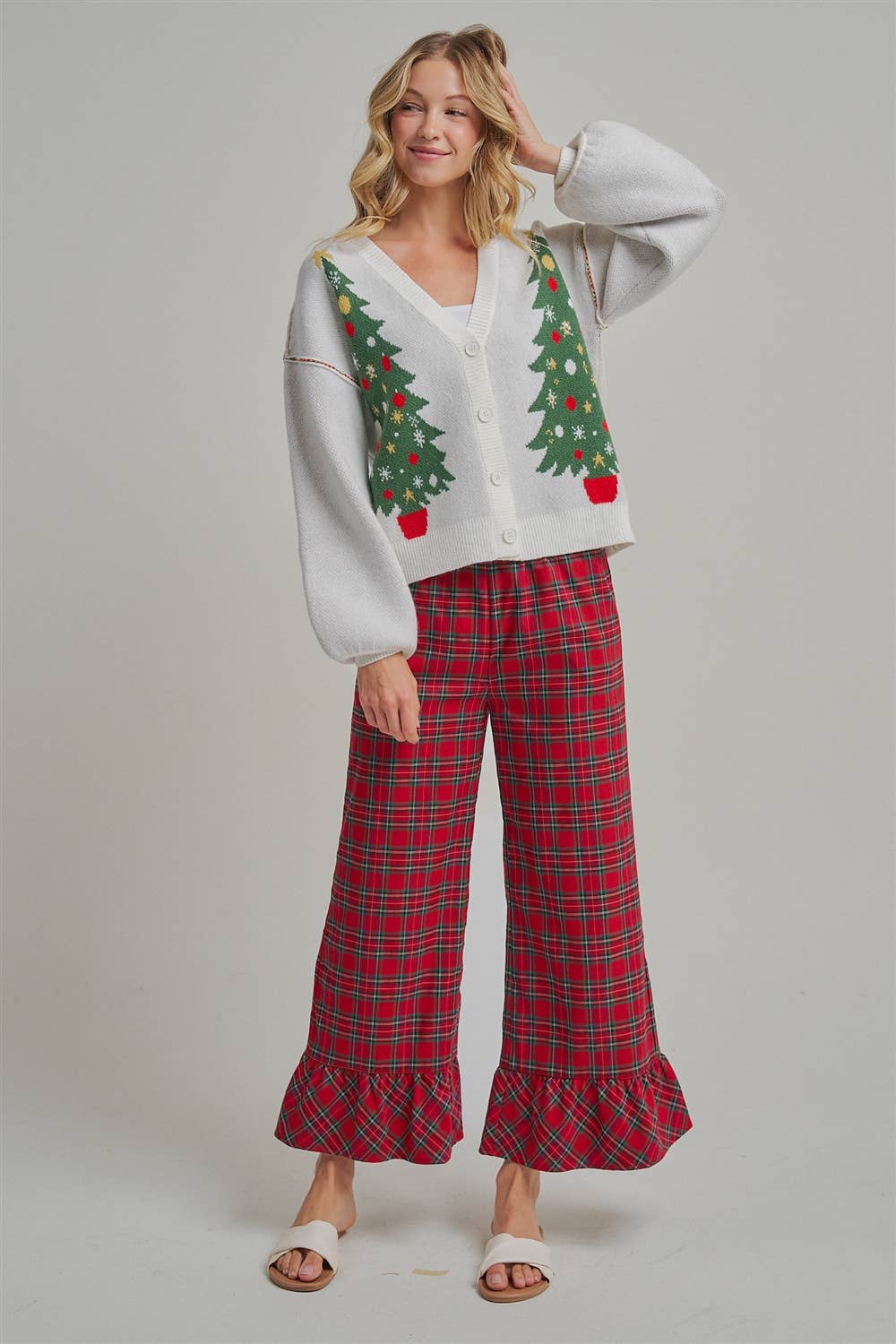 Christmas Plaid Casual Wide Leg Pants