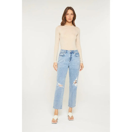 Mica Super High Rise Distressed Mom Jean