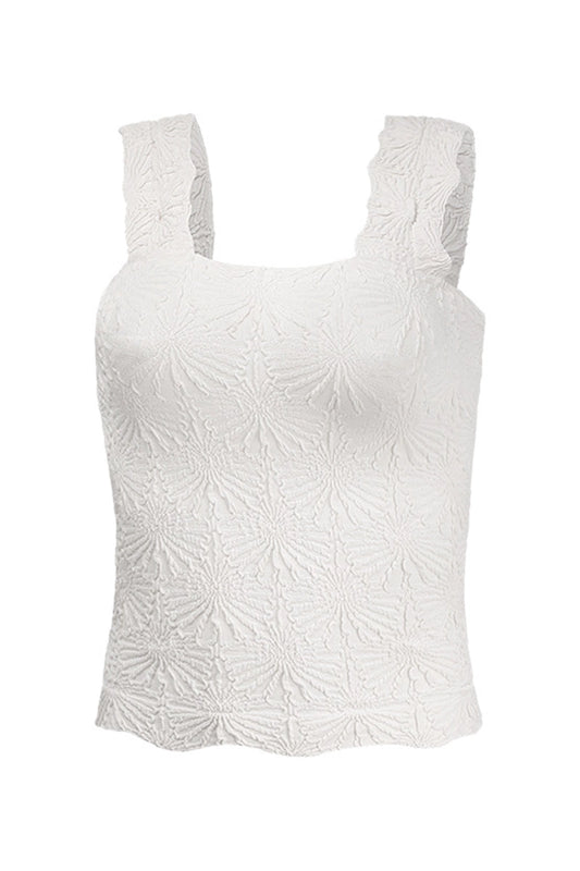 Textured White Sleeveless Tank Top