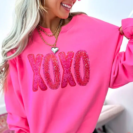 XOXO Neon Pink Split Neck Sweatshirt