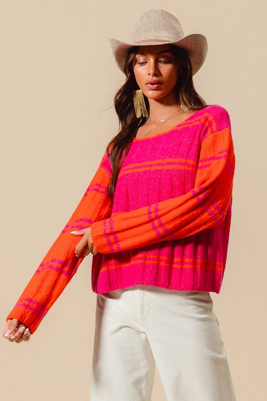 Orange and Fuchsia Knit Sweater